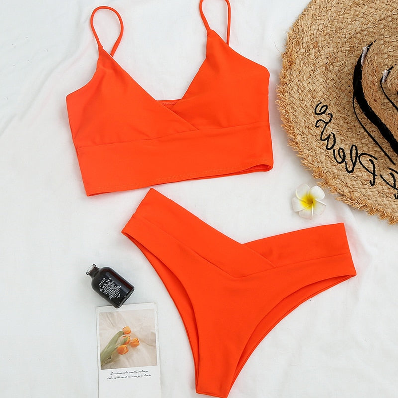 Sexy Women High Waist Bikinis 2 Piece Swimsuit Bandeau Swimwear Female Thong Brazilian Biquini Push Up Bikini Set Bathing Suit