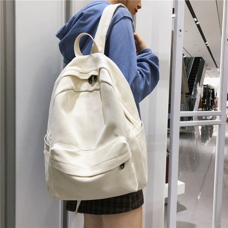 School Female White Backpack Kawaii Women Cotton Canvas School Bag Teenage Girl Backpacks Fashion Ladies Satchel