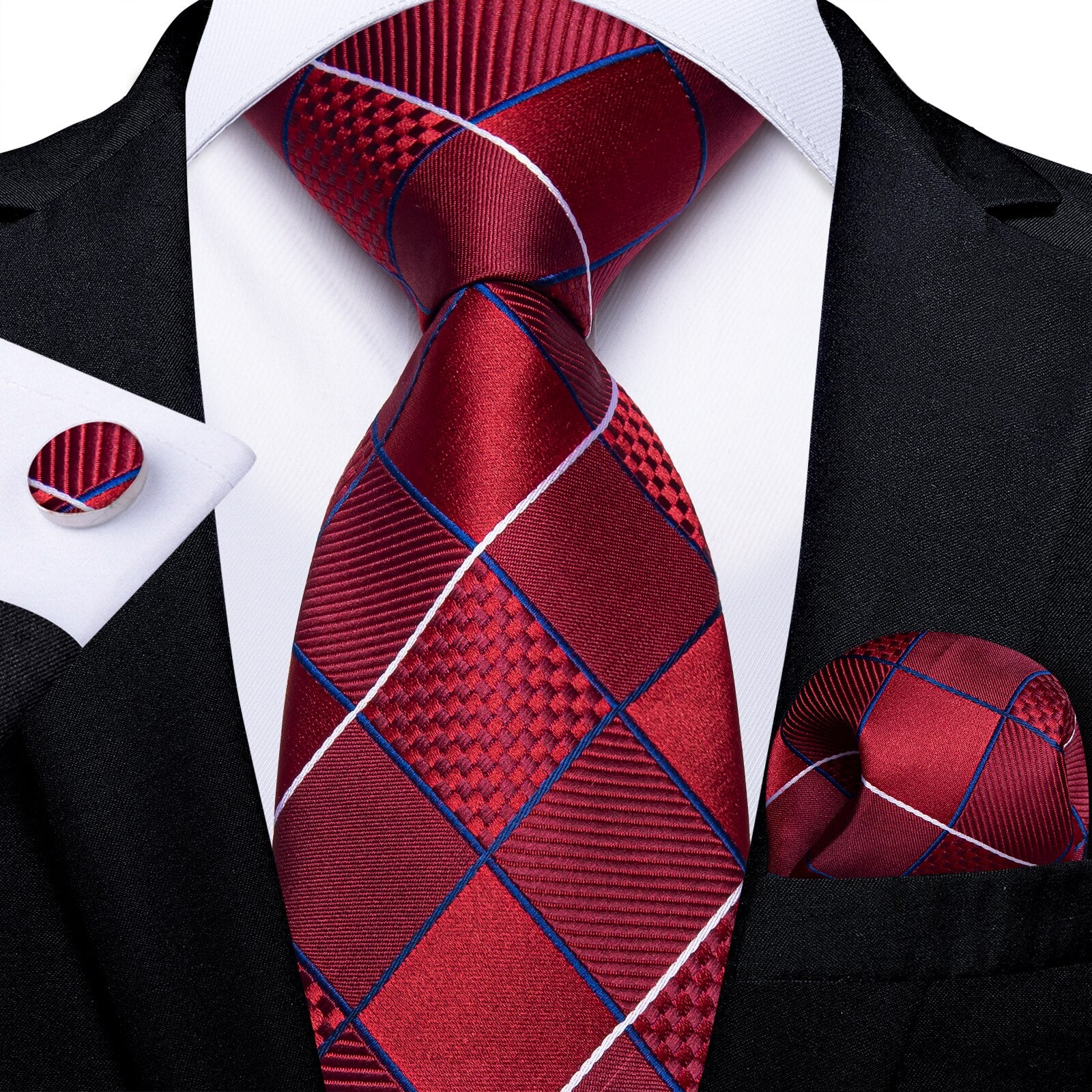 Houndstooth Black Silver Gold Blue Pink Luxury Silk Ties For Men 8cm Business Wedding Neck Tie Set Handkerchief Men&#39;s Gift