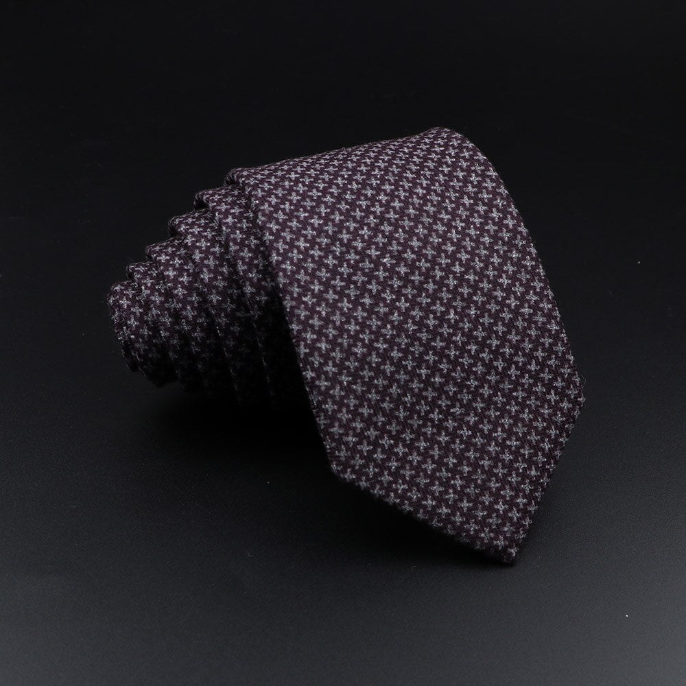 Men&#39;s Plaid Tie Cotton Black Grey Red Necktie Handmade Wool Narrow Collar Ties Wedding Business Party Suit Shirt Gift Accessory