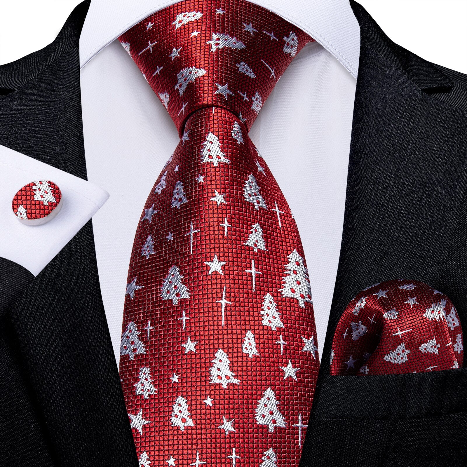 Mens Christmas Tie Set Red Blue 8cm Wide Silk Neck Tie Gift For Men Wedding Accessories