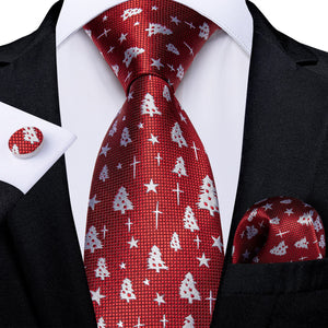 Mens Christmas Tie Set Red Blue 8cm Wide Silk Neck Tie Gift For Men Wedding Accessories