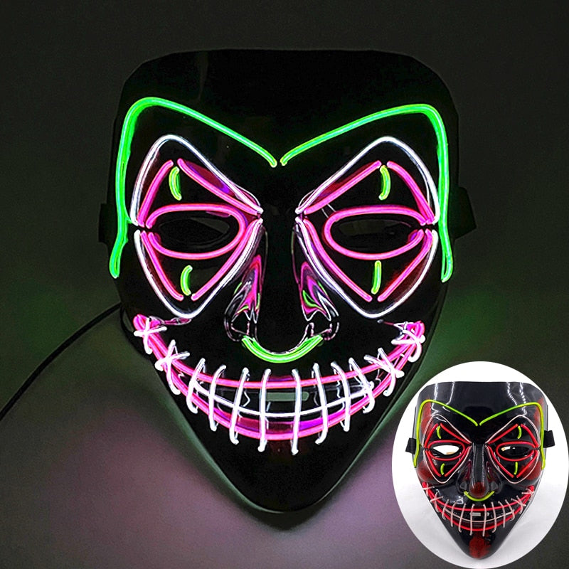 Halloween Neon Led Purge Mask Masque Masquerade Party Masks Light Luminous In The Dark Funny Masks Cosplay Costume Supplies