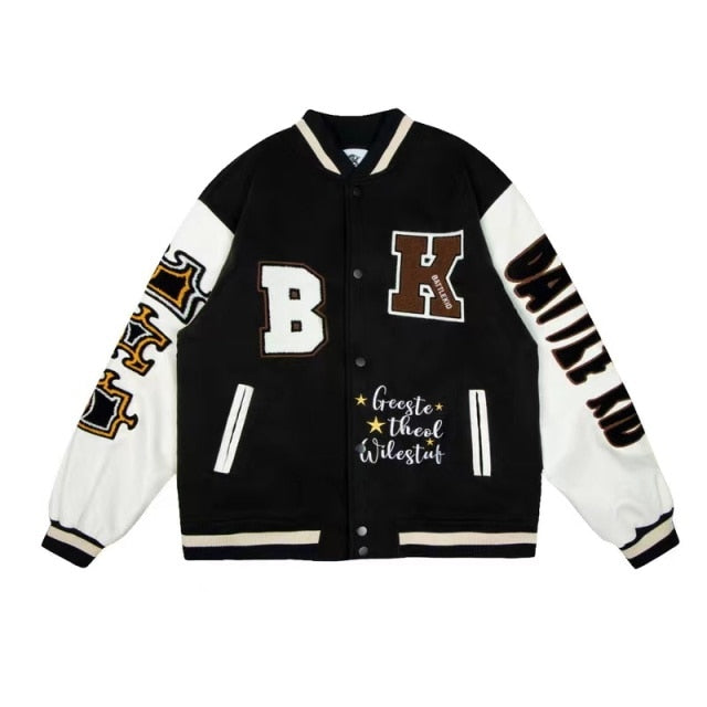 Retro bear embroidered baseball uniform men and women tide ins spring new loose couple street jacket jacket bomber jacket traf