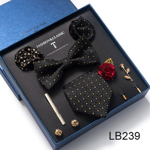 Mix Colors 2021 New Style Silk Classic Wedding Gift Tie Pocket Squares Set Necktie Box Black Suit Accessories Solid Men