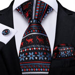 Mens Christmas Tie Set Red Blue 8cm Wide Silk Neck Tie Gift For Men Wedding Accessories