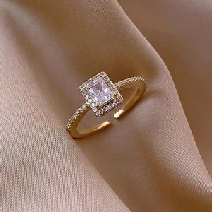 Exquisite Simple Square Zircon Gold Color Open Rings For Woman 2022 Salary Goth Jewelry Wedding Party Girls&#39; Luxury Student Ring