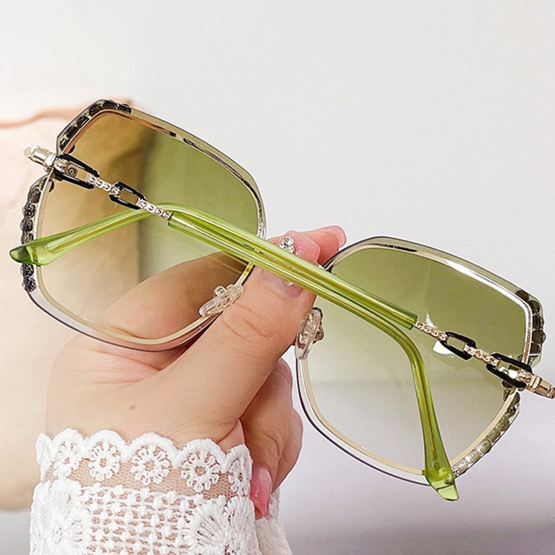 2022 New Rimless Square Sunglasses Women Brand Designer Diamond Sun Glasses Vintage Shades Female Pink Eyewear Gafas De Sol