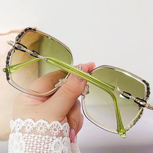 2022 New Rimless Square Sunglasses Women Brand Designer Diamond Sun Glasses Vintage Shades Female Pink Eyewear Gafas De Sol