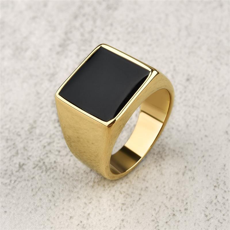 Fashion Ring Square Top Rock Punk Men Signet Biker Rings Stainless Steel Male Jewelry Gold Color Men&#39;s Gift