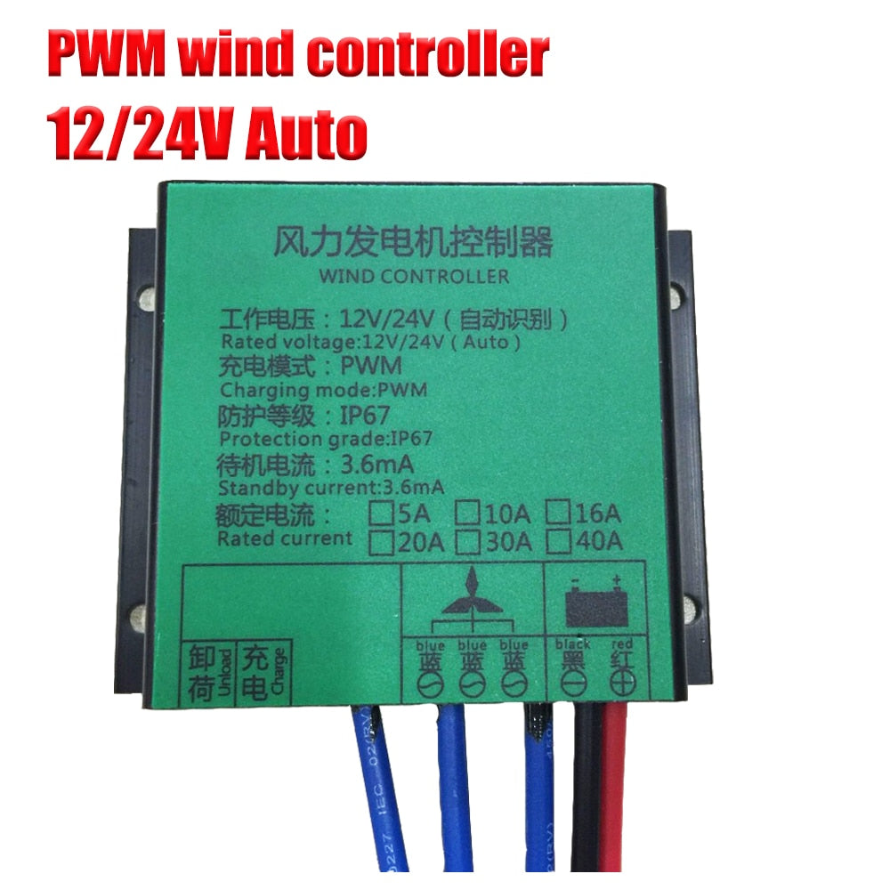 100W~1000W 10A/16A/20A/30A/40A 12V/24V/48V PWM wind charge controller for wind turbine generator, 12V/24V Auto, water proof
