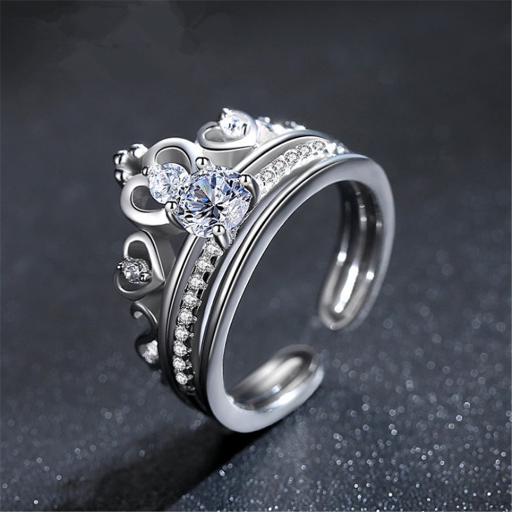 HEYLUOKE most sold hot sale 925 sterling sliver 2 in 1 wedding rings for women ladies crown pave setting cubic stones KJZ-0229