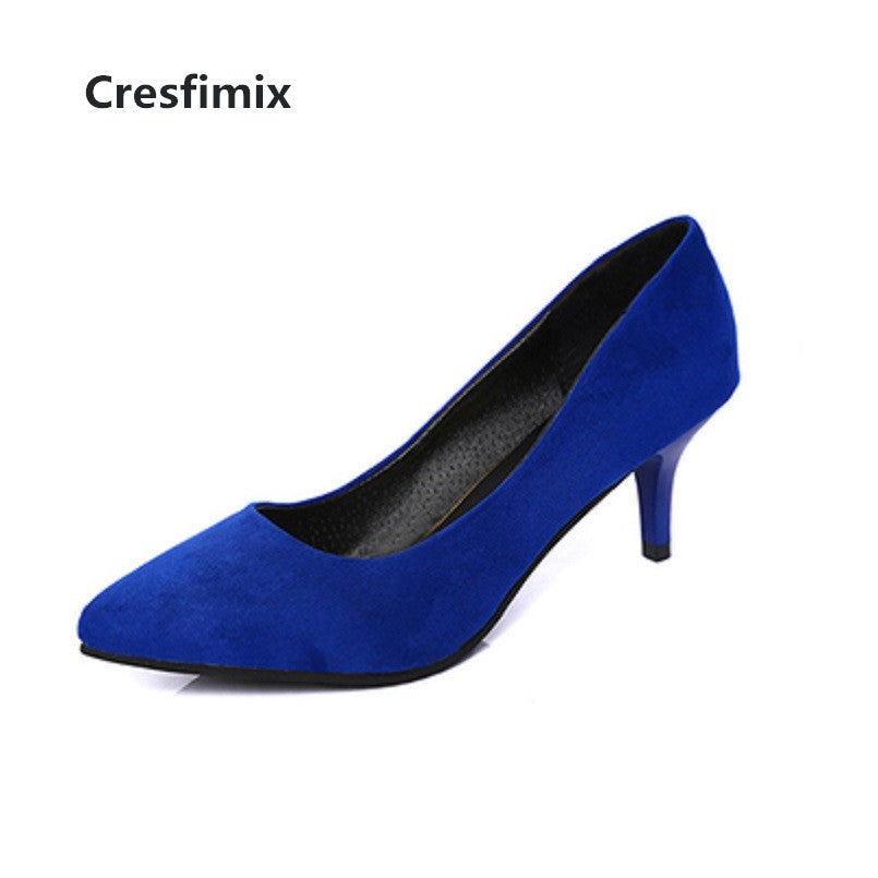 Cresfimix women fashion pointed toe comfortable slip on office high heel shoes lady cute casual high quality black shoes b3210
