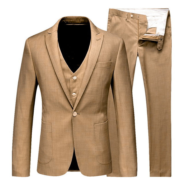Oeak 2019 Men Thin Business Blazers Sets Groomsman Suit + Vest + Pants 3 Pieces Slim Sets Solid Color Wedding Party Suit Sets