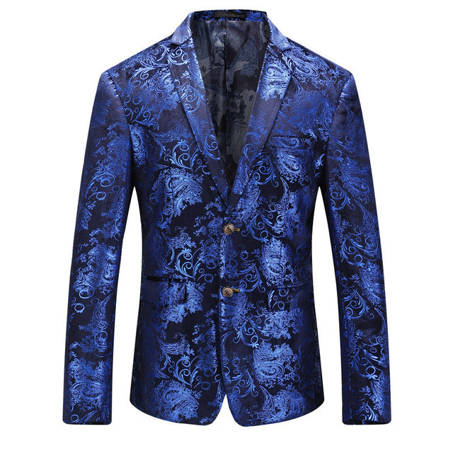 PYJTRL Brand Autumn Winter Luxury Gold Red Blue Stylish Floral Pattern Velvet Blazer Mens Casual Suit Jacket DJ Signers Outfit