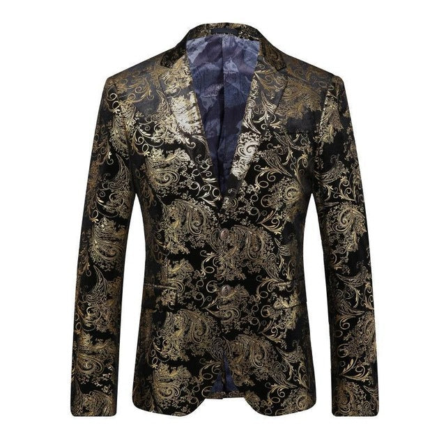 PYJTRL Brand Autumn Winter Luxury Gold Red Blue Stylish Floral Pattern Velvet Blazer Mens Casual Suit Jacket DJ Signers Outfit