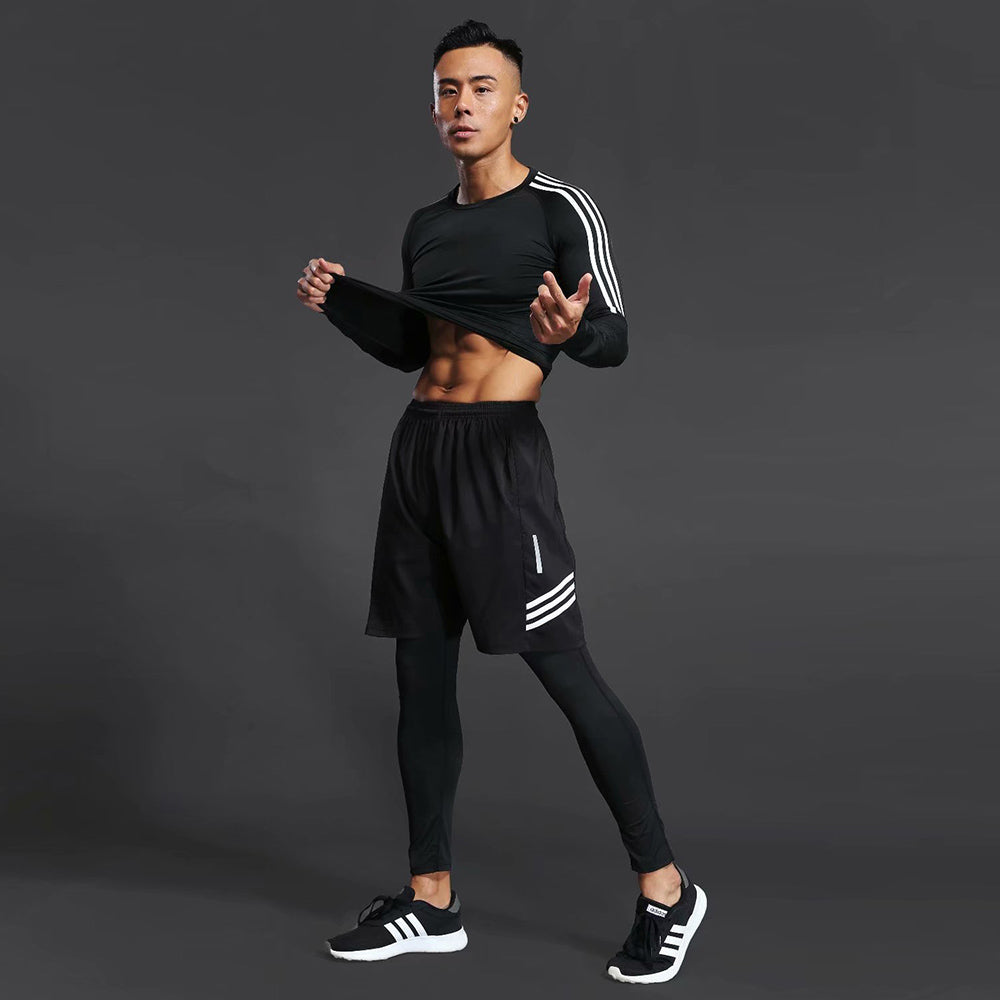3pcs / set Men's Gym Workout Sports Suit Fitness Compression Clothes Running Jogging Sport Wear Exercise Workout Tights