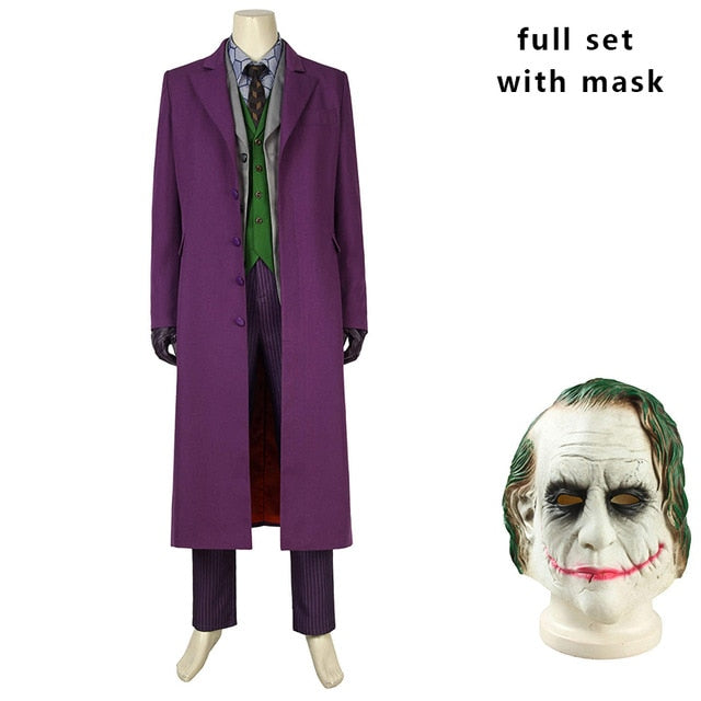 DC The Dark Knight Rises Joker Costume Cosplay Batman Vest Mask T-shirt Suit Coat Blazer Adult Heath Ledger Halloween Custom