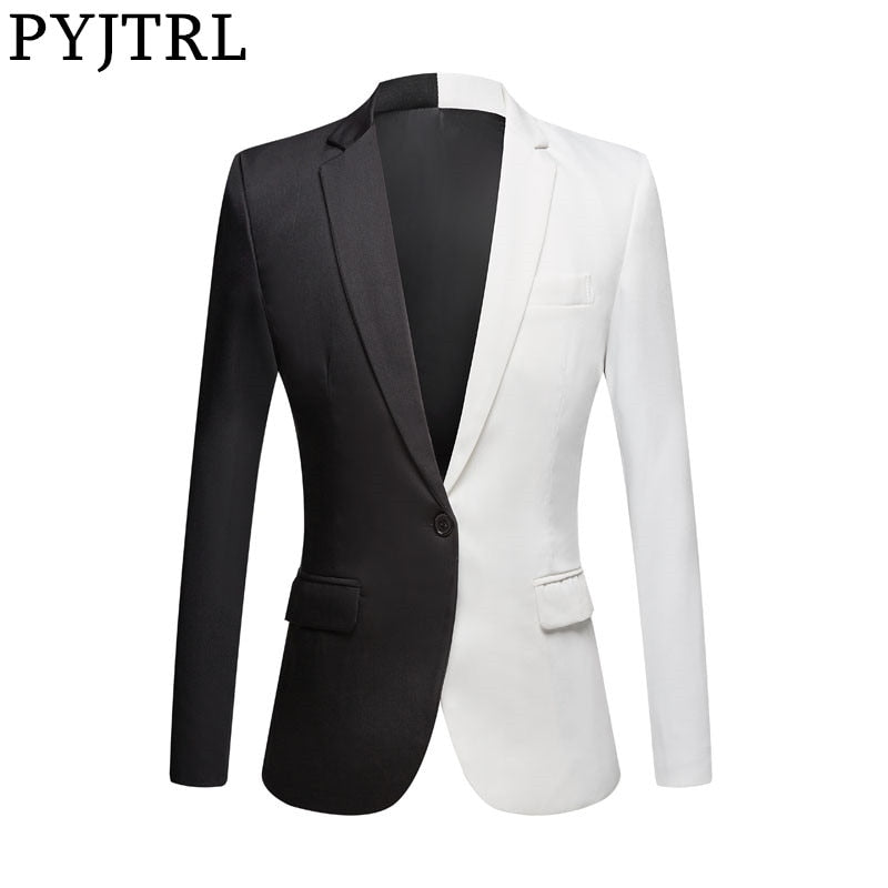 PYJTRL New Fashion White Black Red Casual Coat Men Blazers Stage Singers Costume Blazer Slim Fit Party Prom Suit Jacket