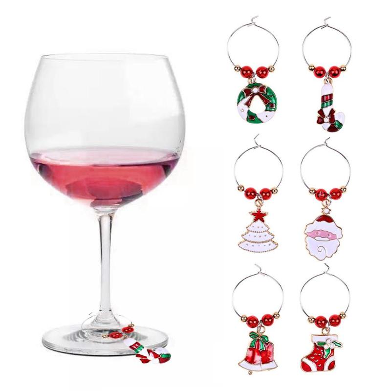 6Pcs Christmas Cup Decoration Rings Wine Glass Pendants for Home Table Decoration Party New Year Product