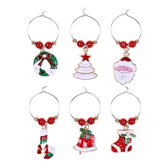 6Pcs Christmas Cup Decoration Rings Wine Glass Pendants for Home Table Decoration Party New Year Product