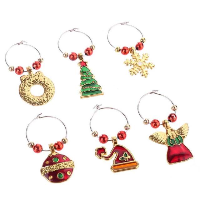 6Pcs Christmas Cup Decoration Rings Wine Glass Pendants for Home Table Decoration Party New Year Product