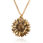 Fashion Sunflower Double-layer Engraved Pendant Necklaces For Women Round Open Gold Long Chain Charm Necklace Women Jewelry