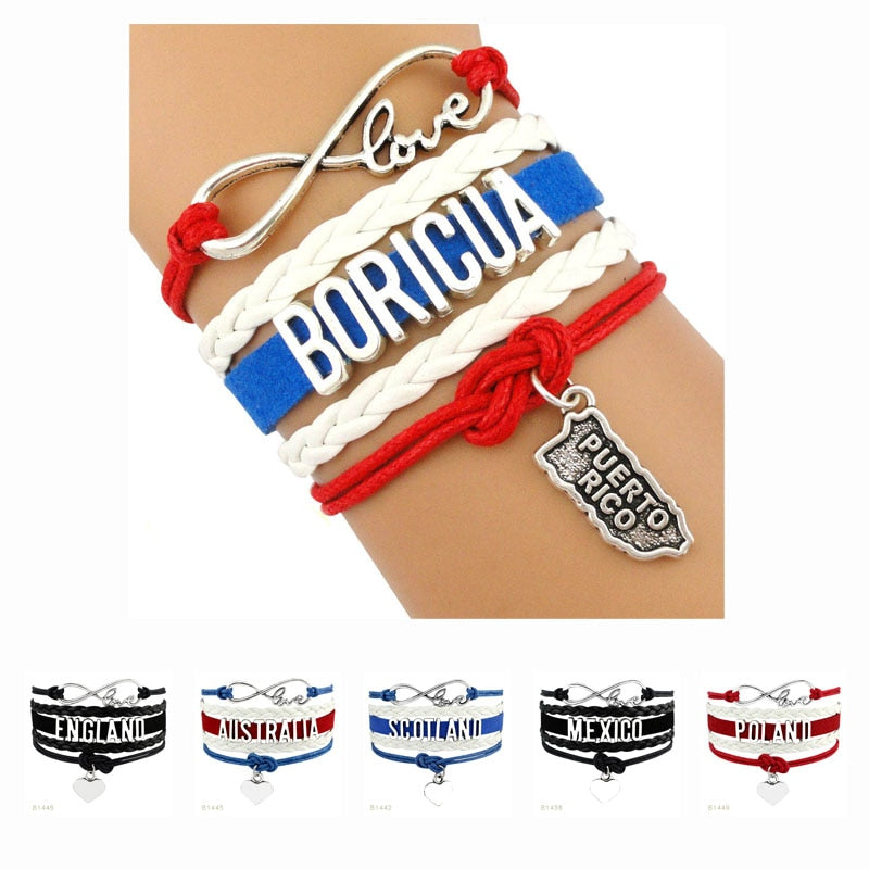 Country Puerto Rico Boricua Germany Scotland Australia England Mexico Colombia United States America Bracelets for Women