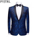 PYJTRL Men Fashion Floral Jacquard Dress Blazer Gentleman Shwal Lapel Slim Fit Party Wedding Prom Suit Jacket Male Costume Homme