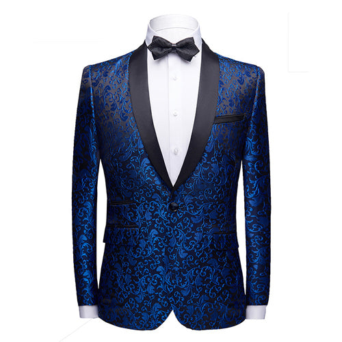 PYJTRL Men Fashion Floral Jacquard Dress Blazer Gentleman Shwal Lapel Slim Fit Party Wedding Prom Suit Jacket Male Costume Homme