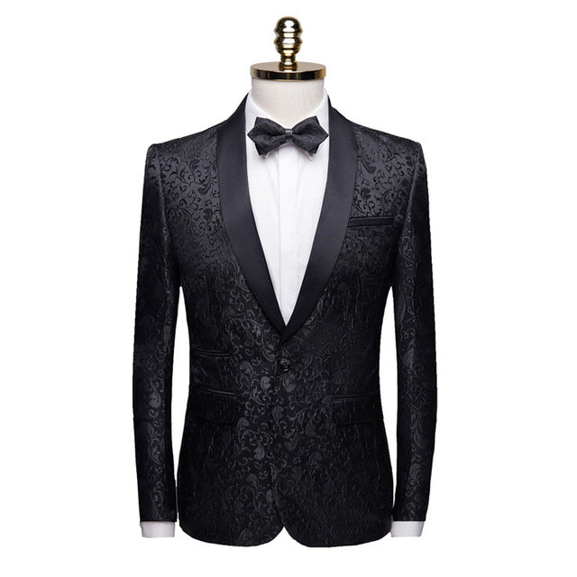 PYJTRL Men Fashion Floral Jacquard Dress Blazer Gentleman Shwal Lapel Slim Fit Party Wedding Prom Suit Jacket Male Costume Homme