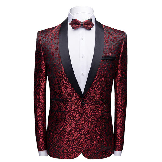 PYJTRL Men Fashion Floral Jacquard Dress Blazer Gentleman Shwal Lapel Slim Fit Party Wedding Prom Suit Jacket Male Costume Homme