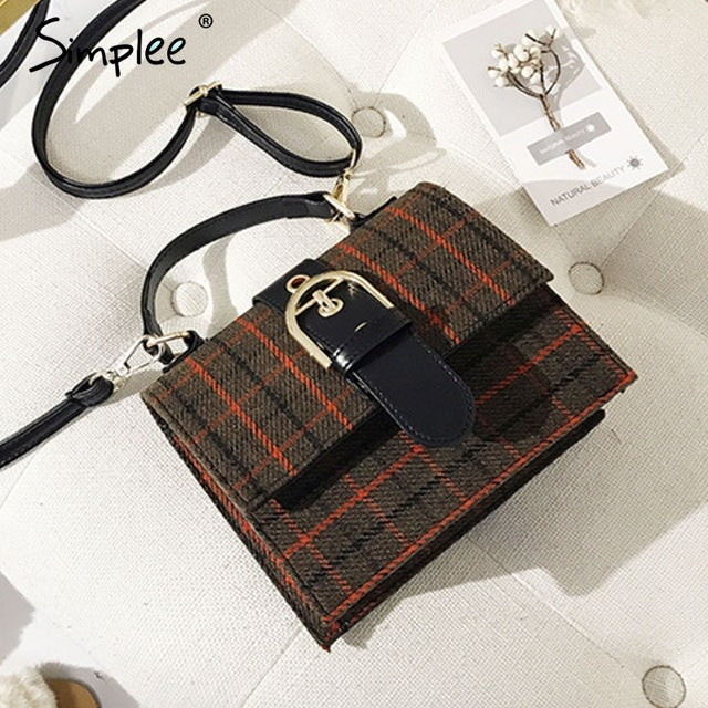 Simplee Luxury women shoulder bag Streetwear female strap plaid bags Office lady autumn winter belt work wear crossbody hand bag