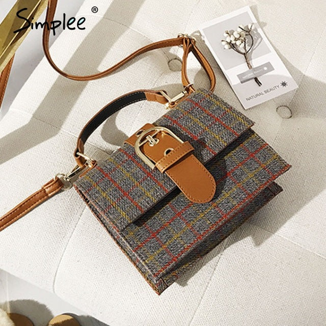 Simplee Luxury women shoulder bag Streetwear female strap plaid bags Office lady autumn winter belt work wear crossbody hand bag