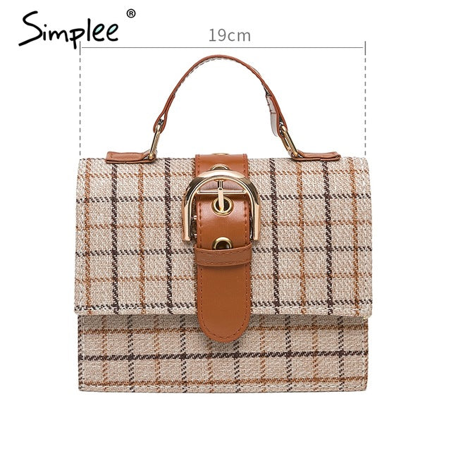 Simplee Luxury women shoulder bag Streetwear female strap plaid bags Office lady autumn winter belt work wear crossbody hand bag
