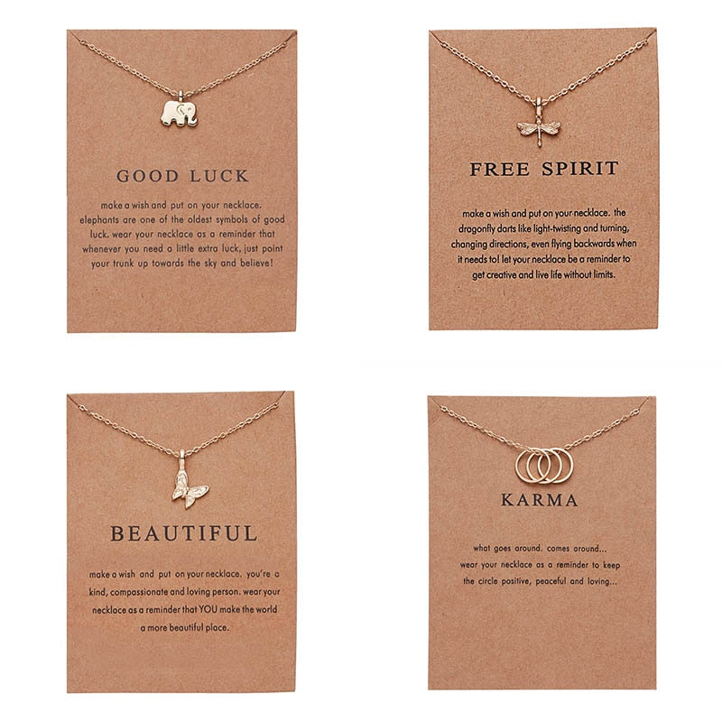 Rinhoo With Card gold Alloy Necklace Lotus Lucky Elephant butterfly dragonfly Three Circle Fashion Necklace women jewelry gift