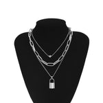 Hip Hop Multi Layers chain necklace with heart lock women/men punk rock padlock pendant necklace emo grunge Goth jewelry