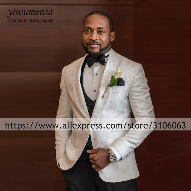 Olive Green Mens Suits For Groom Tuxedos Notched Lapel Slim Fit Blazer 3 Pieces (Jacket Pants Vest) Wedding Suit