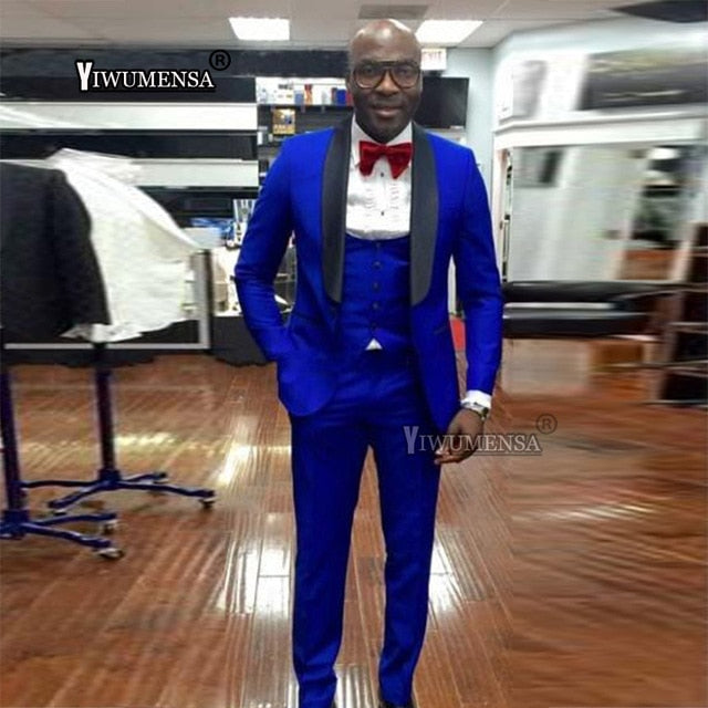 Olive Green Mens Suits For Groom Tuxedos Notched Lapel Slim Fit Blazer 3 Pieces (Jacket Pants Vest) Wedding Suit