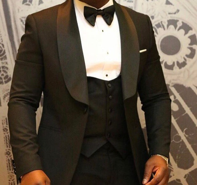 Olive Green Mens Suits For Groom Tuxedos Notched Lapel Slim Fit Blazer 3 Pieces (Jacket Pants Vest) Wedding Suit