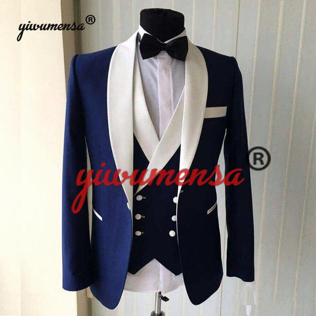Olive Green Mens Suits For Groom Tuxedos Notched Lapel Slim Fit Blazer 3 Pieces (Jacket Pants Vest) Wedding Suit