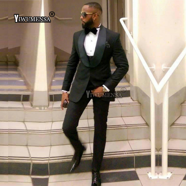 Olive Green Mens Suits For Groom Tuxedos Notched Lapel Slim Fit Blazer 3 Pieces (Jacket Pants Vest) Wedding Suit