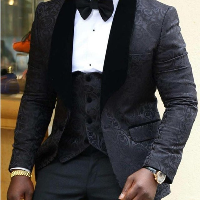 Olive Green Mens Suits For Groom Tuxedos Notched Lapel Slim Fit Blazer 3 Pieces (Jacket Pants Vest) Wedding Suit