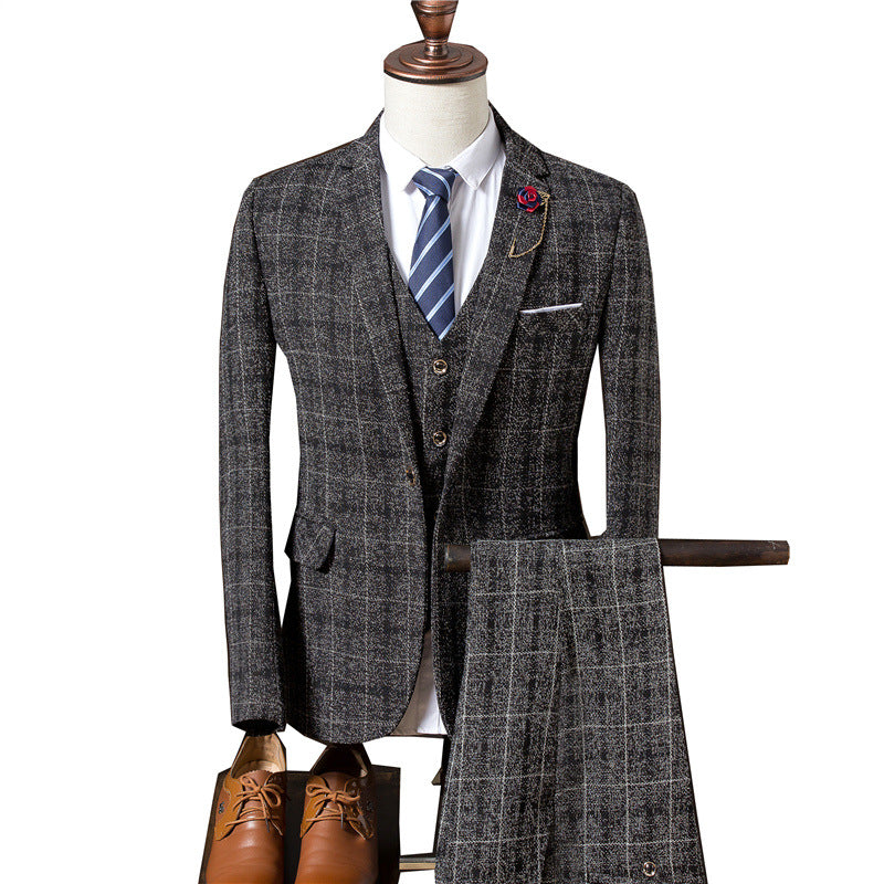 YUSHU Autumn Men Business Formal Suits Male Blazers 3 Pieces Mens Slim Wedding Prom Suits Boutique Plaid Design Groom Tuxedos