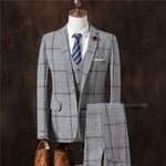 YUSHU Autumn Men Business Formal Suits Male Blazers 3 Pieces Mens Slim Wedding Prom Suits Boutique Plaid Design Groom Tuxedos