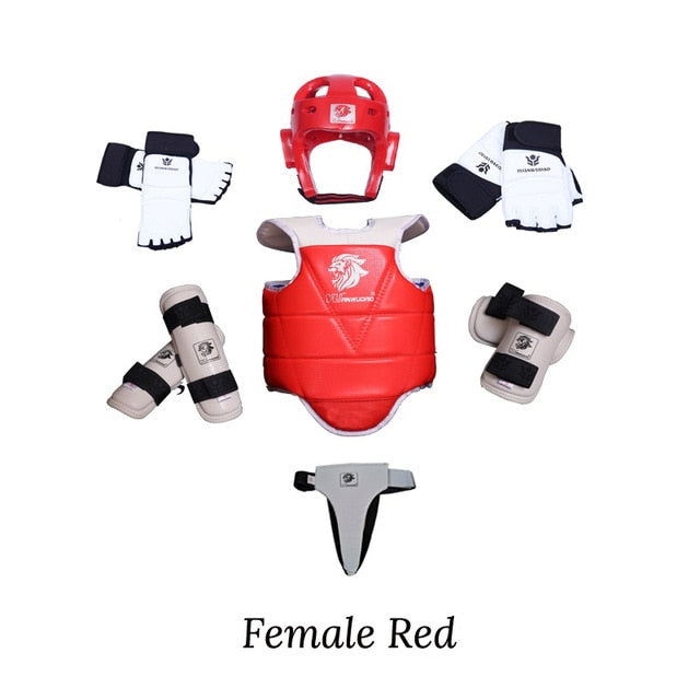 Taekwondo Protector 8 set Full  Karate Tkd 8 piece helmet Chest tae kwon do and Ankle Sanda Boxing Match Black Belt Children