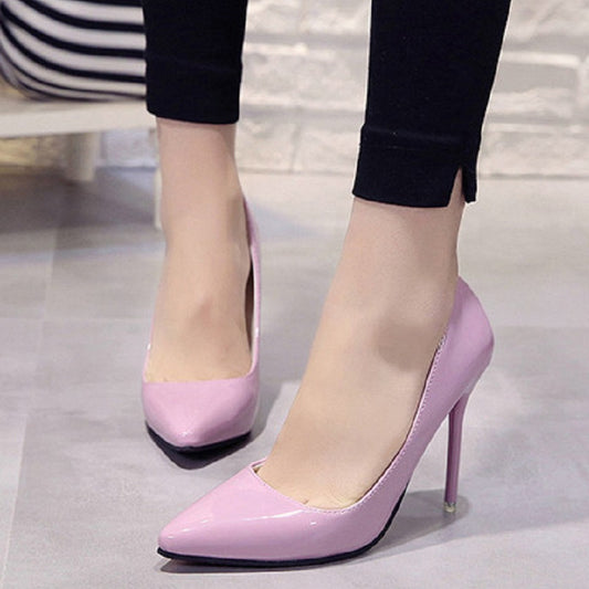 Mujer Tacones Altos Women Classic Office Heels Lady Fashion Sweet Purple Pu Leather High Heel Pumps Female Casual Shoes E5495