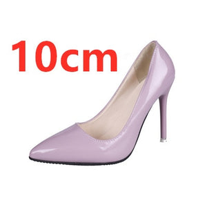 Mujer Tacones Altos Women Classic Office Heels Lady Fashion Sweet Purple Pu Leather High Heel Pumps Female Casual Shoes E5495