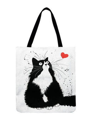 Ladies Shoulder Bag Black And White Cat Printed Tote Bag For Women Casual Foldable Shopping Bag Outdoor Beach Bag Daily Hand Bag