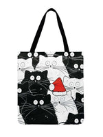 Ladies Shoulder Bag Black And White Cat Printed Tote Bag For Women Casual Foldable Shopping Bag Outdoor Beach Bag Daily Hand Bag